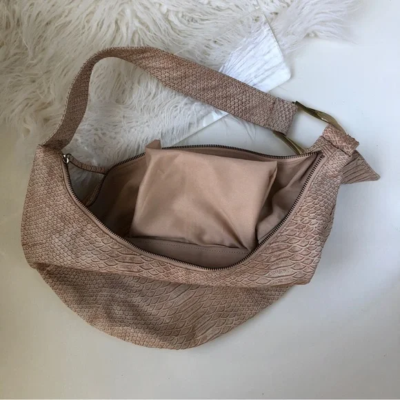 Banana Republic Snakeskin Embossed Leather Boho Crossbody Purse Handbag - Picture 6 of 16